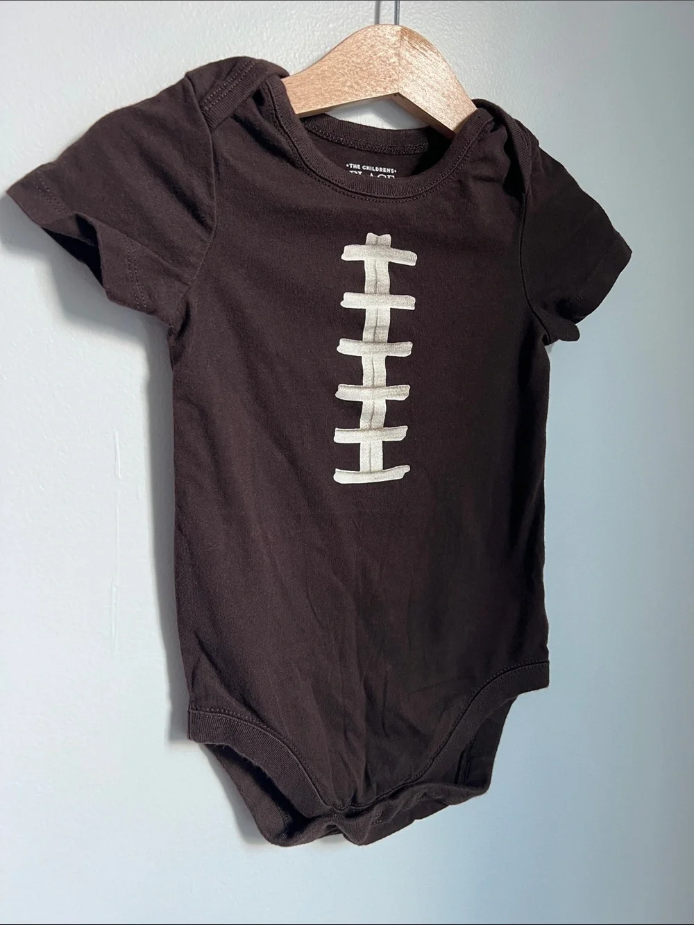 The Children's Place | Dark Brown Bodysuit Cream Football Lace Graphic Sz 12-18M